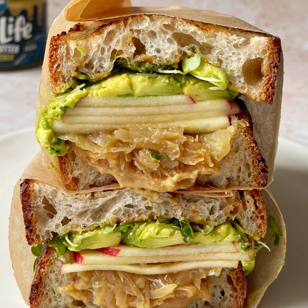 Miso Camamelised Onions, Avo, Apples & PB Sandwich